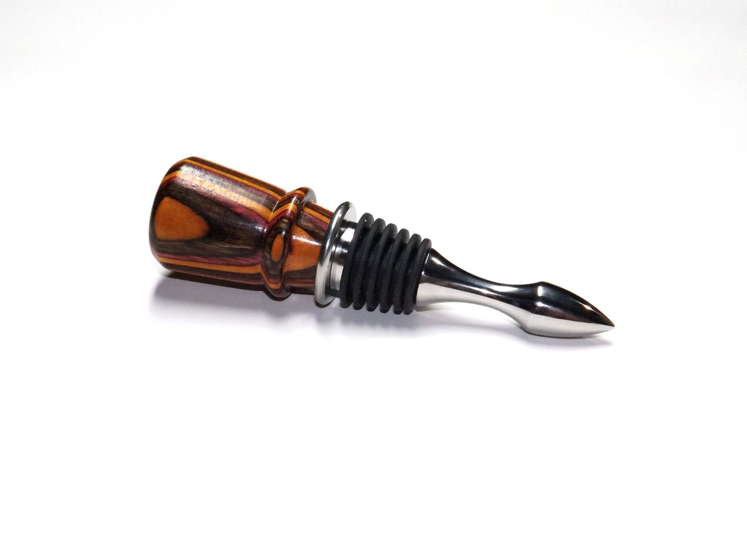 Hand Turned Bottle Stopper - Stainless Steel Bullet Style - Sunset SpectraPly
