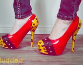 Studded Hand Painted Leopard Print Red High Heel