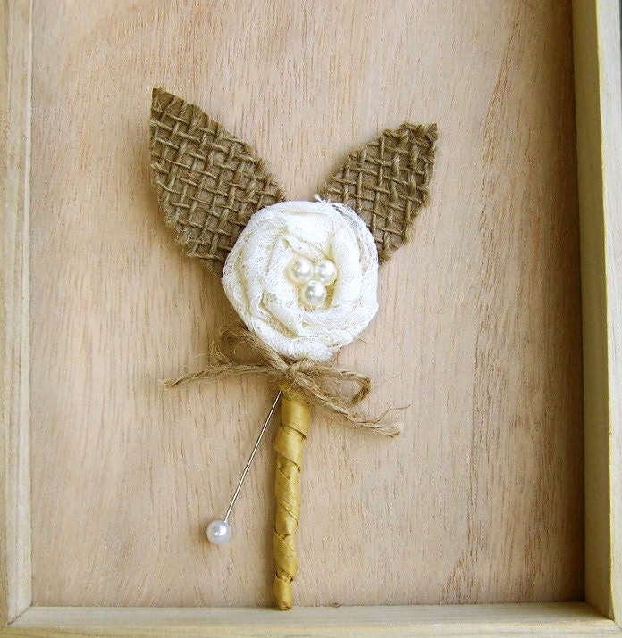 Rustic Boutonniere -Lace Boutonniere -Shabby Chic Wedding -Rustic Wedding -Burlap and Lace - theepapergirl