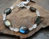 Handmade Bracelet, Labradorite and Rainbow Moonstone, Sterling Silver