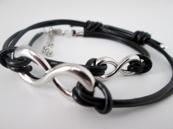 Black Leather Infinity Bracelet for Him and Her