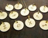 Zodiac Necklace, Brushed Gold Filled Charm Necklace by E. Ria Designs Jewelry