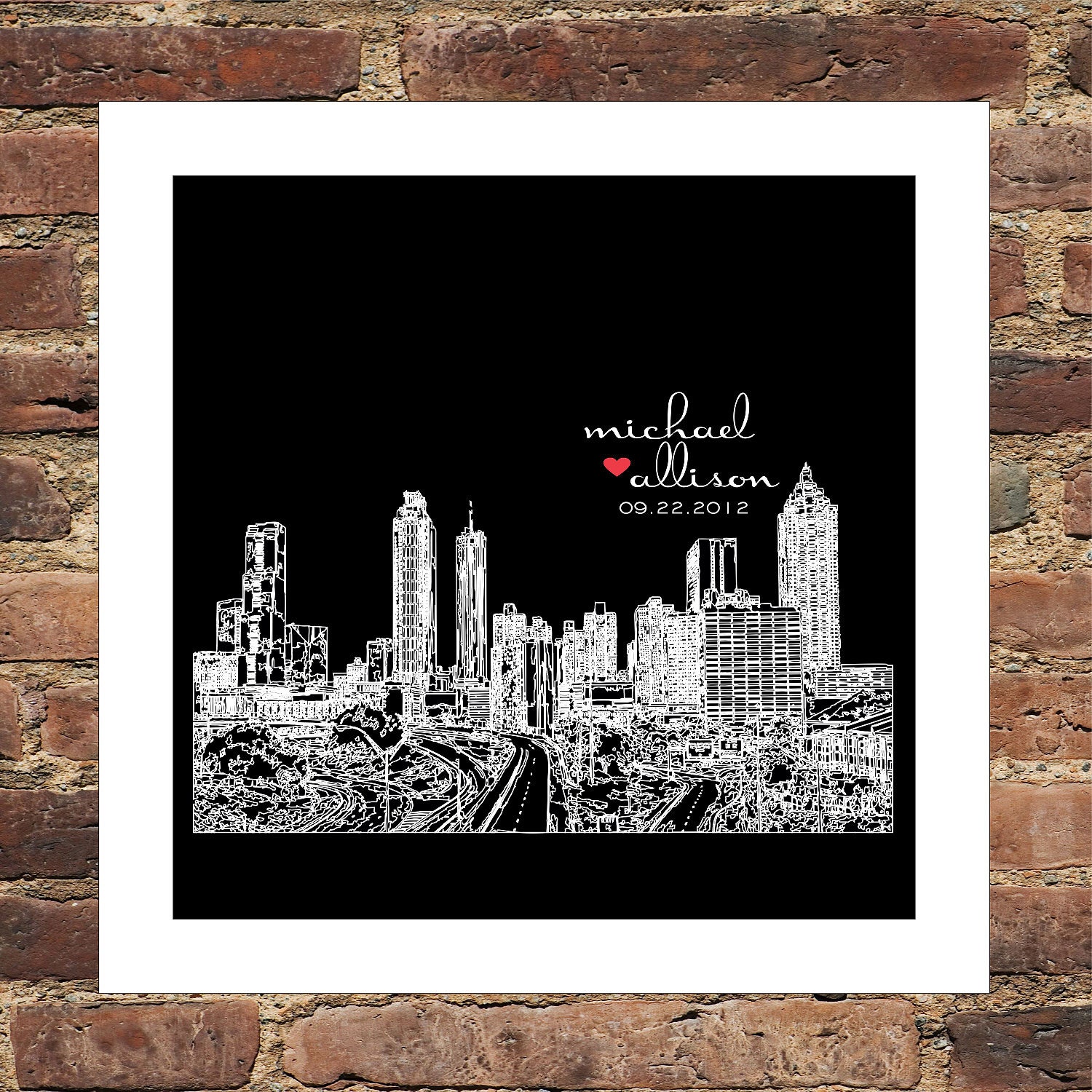 Unique Wedding Gift City Skyline Personalized Print FRAMED ART - Wedding Gift Personalized Engagement Gift Personalized