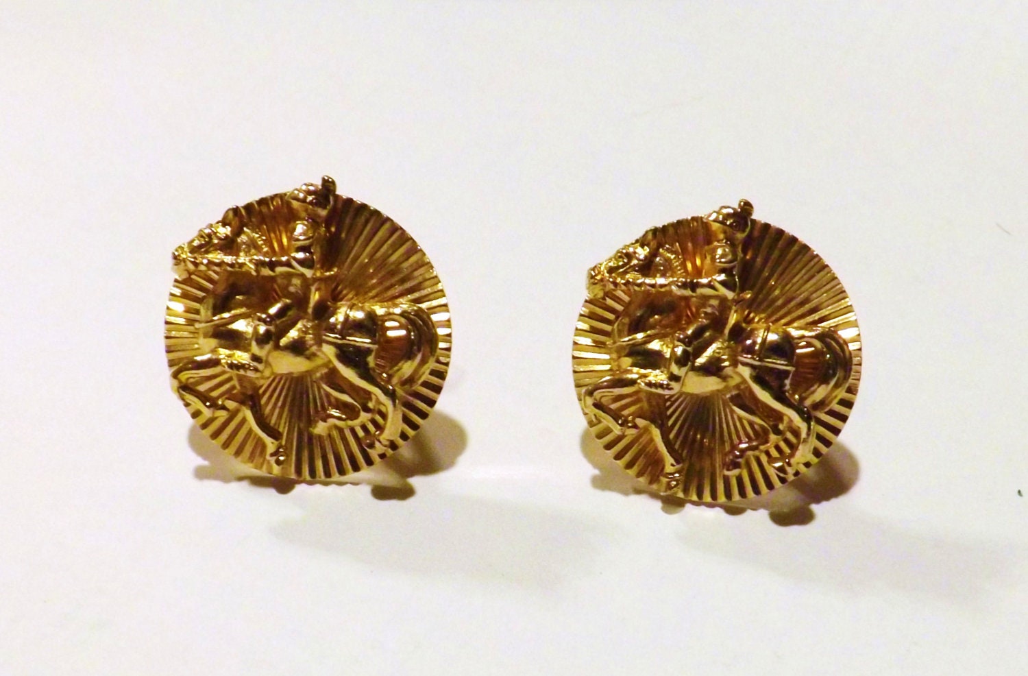 Golden Knight Cuff Links / vintage Gold Knight Horse Cuff Links cufflinks / Sir Lanecelot
