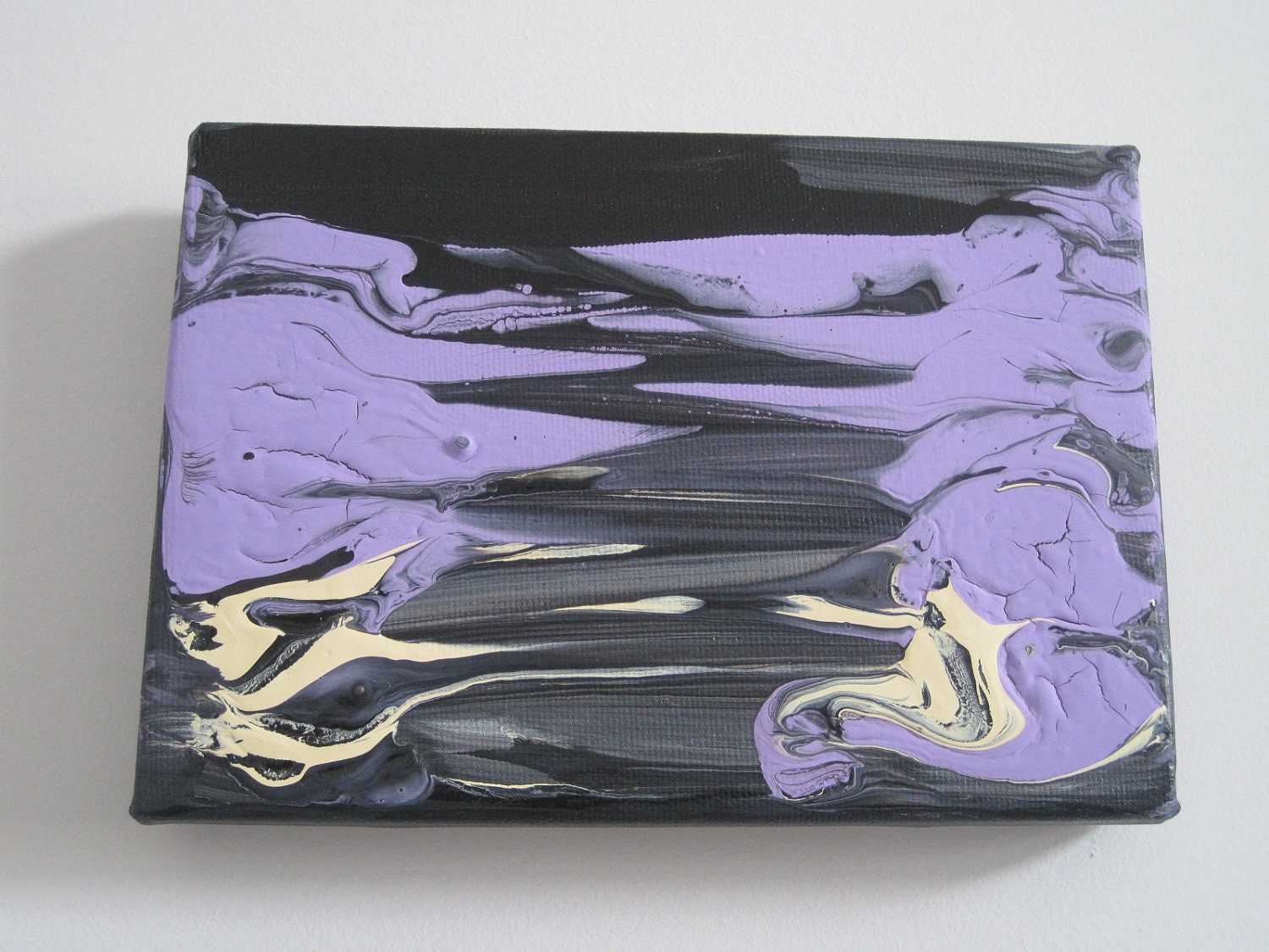 Light Purple/Black/Cream small acrylic abstract painting 5"x7"