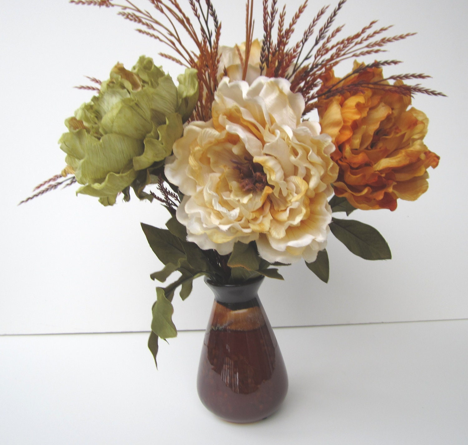 Fall Floral Arrangement In a Ceramic Vase Peonies in Fall Colors - IllusionCreations