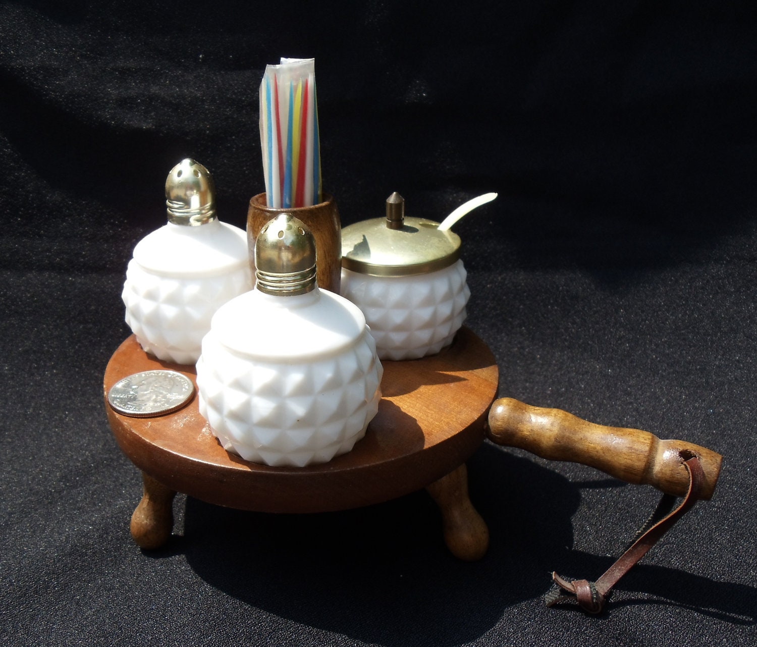 VINTAGE Milk Glass Condiment 3-Piece Set