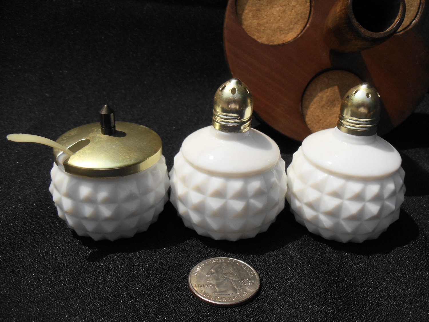 VINTAGE Milk Glass Condiment 3-Piece Set