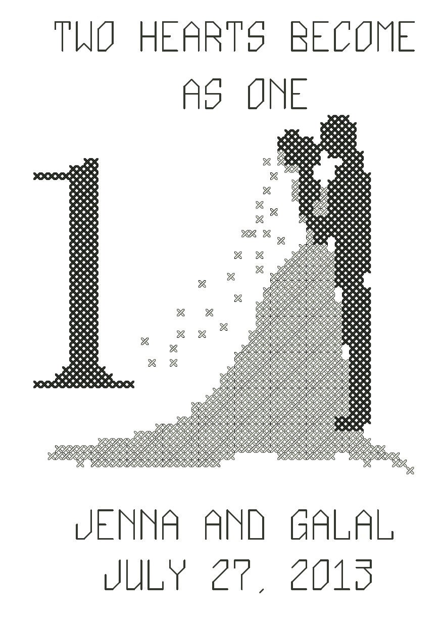 Cross Stitch Pattern Wedding Table Numbers 1-4 Alternating Cross Stitch Couple Patterns - 5 x 7 frame size