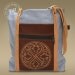 Leather Tote - Shoulder Crossover Tri-Toned Blue Beige and Brown