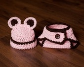 Newborn Bear Hat Pink and Chocolate Brown Bear Hat Diaper Cover Set Newborn Girl Photography Prop