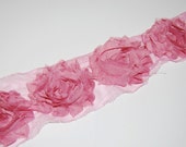 Shabby Chic Frayed Vintage Chiffon Rosette Flowers   -  DUSTY ROSE - 1/2 yard length with - approx. 7- 8 flowers