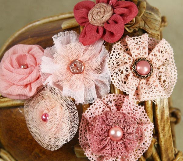 Madrigal Blossom Collection Maestro Mauve 540135   - Fabric flowers - fabrics that mimic crochet, tulle, silks & chiffon. shades of pink