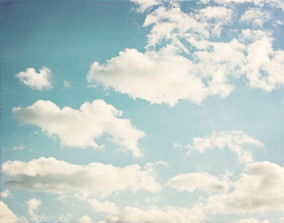 Cloud Photography - sky blue white clouds pale - nursery art prints childrens room wall art light nature photography photo - 8x10 Photograph