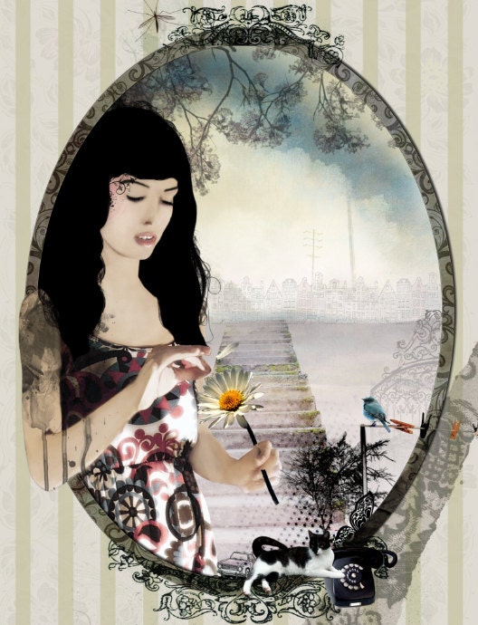 Romantic art, Original artwork, Large wall art print, Limited edition Print, Beige