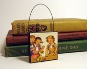 ORNAMENT GIRLS & DUCK Handmade Ornament from Vintage Upcycled Book Childrens Reader Christmas Ornament Vintage Girls