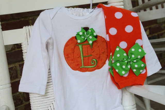 Baby Girl Pumpkin Outfit -- Pretty Little Pumpkin -- onesie and leg warmers -- great for Thanksgiving