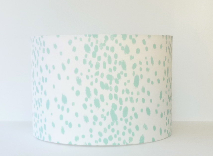 Medium Drum Lamp Shade in Aqua and White Spotted/polka dot Fabric