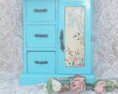 Vintage jewelry box  romantic french farmhouse style in distressed aqua