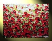 Original Art Abstract Painting Red Poppies Textured Flowers Landscape Poppy Flower Modern Palette Knife Holiday Decor 18x24" -Christine