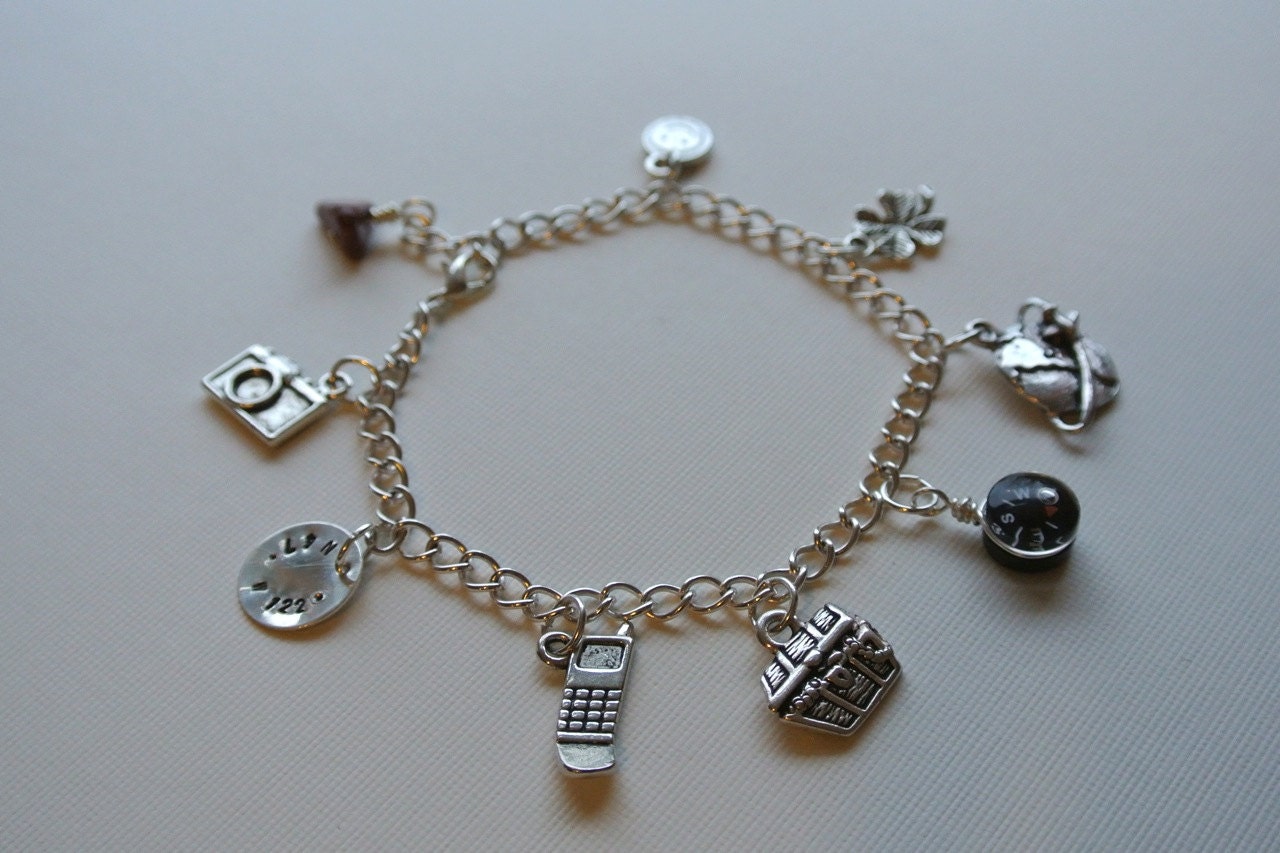 Geocaching Silver Charm Bracelet with Customized Hand Stamped Charm