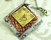 Personalized Necklace - Mixed Metal Initial Necklace - Hand Stamped Jewelry Layered Rustic with Birthstones and Heart Charm - Monogram