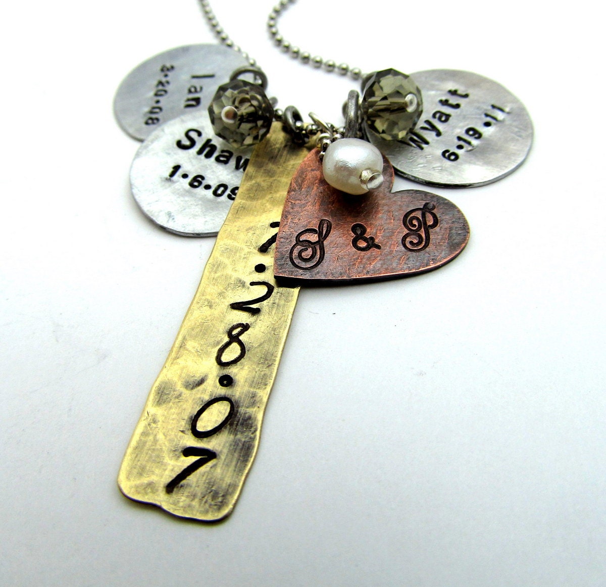 Personalized Necklace -Hand Stamped Jewelry - Mixed Metal Cluster Necklace - Family Necklace - Mom Necklace Layered & Rustic (100)