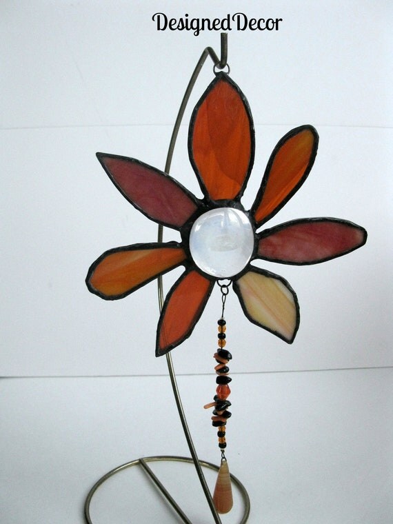 Stained Glass Orange Flower Sun catcher
