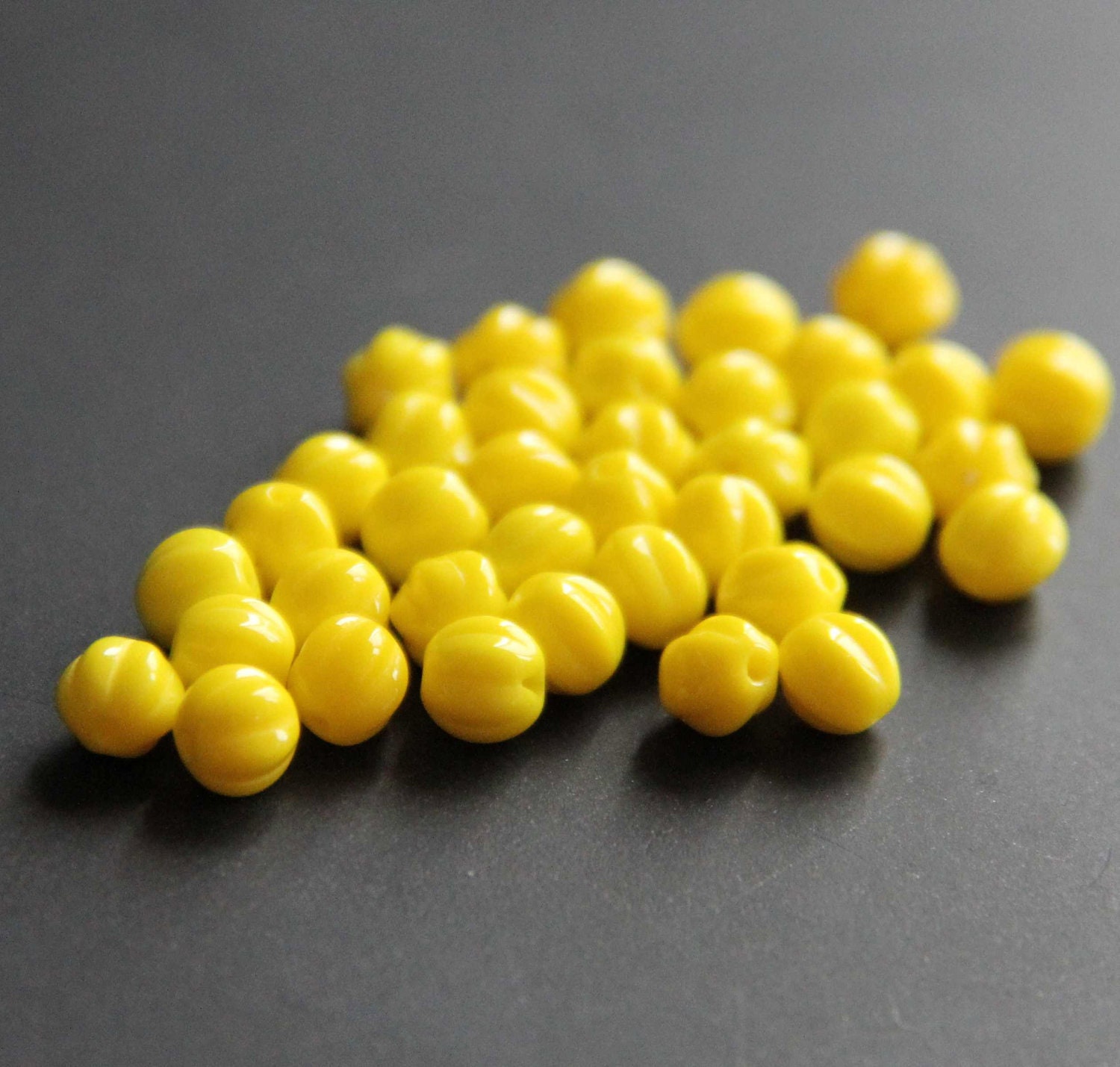 6mm Yellow Czech Glass Beads Round Melons