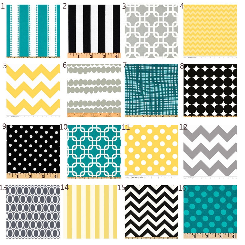 Custom Crib bedding - Yellow, Black. Turquoise and Grey baby bedding