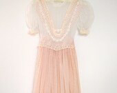 1950's White and Red Chiffon Dotted Swiss Pinafore Party Dress