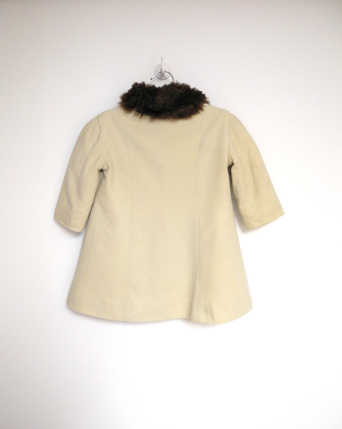 RESERVED - 1950's Handmade Off White Wool Coat and Matching Bonnet with Fur Trim