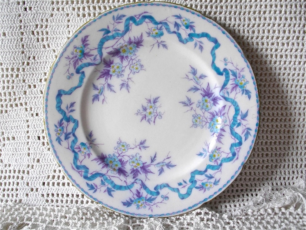 lovely french plate with turquoise ribbon shabby chic