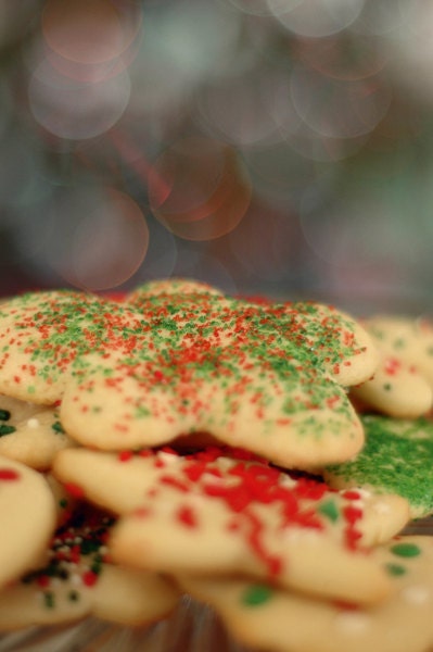 Holiday cookie photograph- kitchen art, christmas, bokeh, food photograph, kitchen photography, 5x7 print, fine art photography