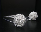 Knitted Wire Earrings, Ball Earrings, Silver Knitted Wire Jewelry
