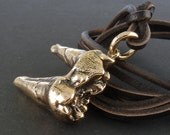 Molar Tooth Necklace Cave Bear Tooth Pendant - Bronze Tooth on Leather - Paleontology