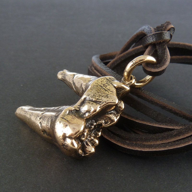Molar Tooth Necklace Cave Bear Tooth Pendant - Bronze Tooth on Leather - Paleontology