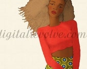 Fashion illustration - Natural Beauty with Cropped Sweater & Tribal Printed Skirt