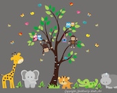 Nursery Wall Decal with Jungle Animals - Giraffe, Elephant, Tiger, Alligator, Hippo, Monkeys - 438.1