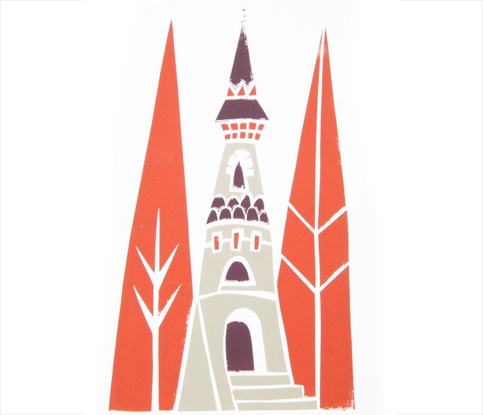 On the hill, original hand pulled screen print