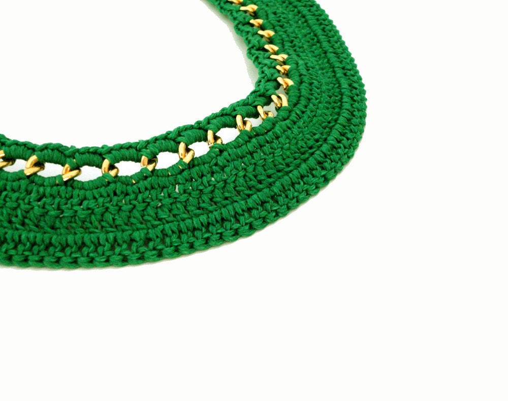 Summer Fashion Green Chain Crocheted Collar Bib Necklace