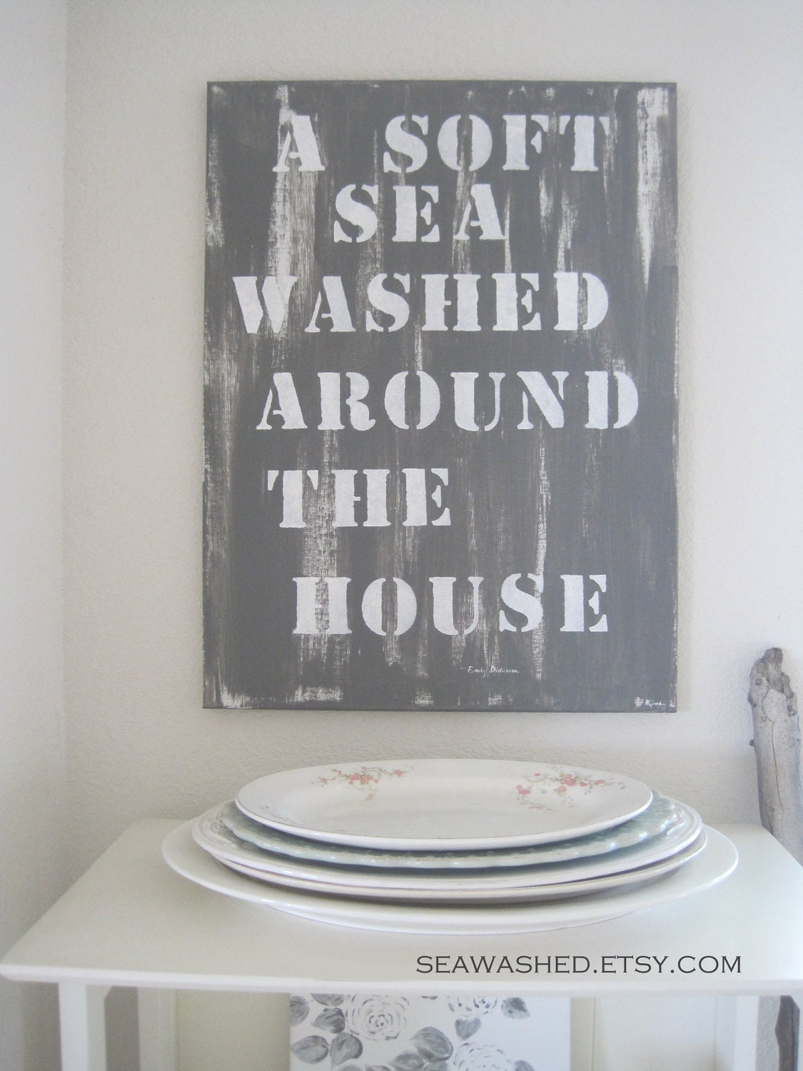 One Of A Kind Subway Sign 'A Soft Sea Washed..'  18 x 24 Original Painting Acrylic On Canvas Beach Home Decor