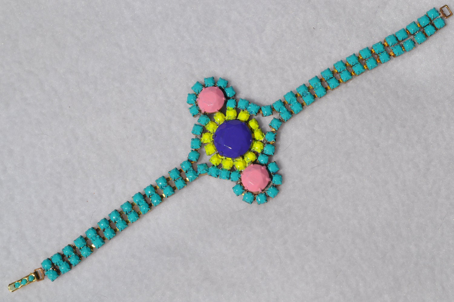 Hand Painted Neon and Pastel Vintage Rhinestone Statement Bracelet