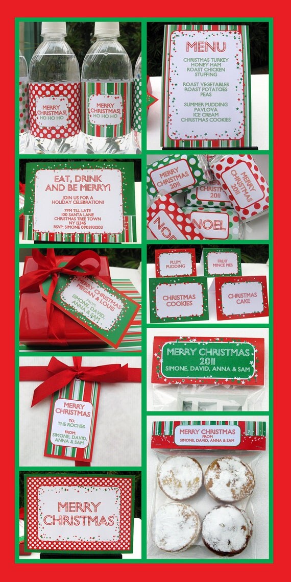 Christmas Holiday Party - INSTANT DOWNLOAD full Printable Collection + Invitation - EDITABLE text you personalize with Adobe Reader Il_570xn