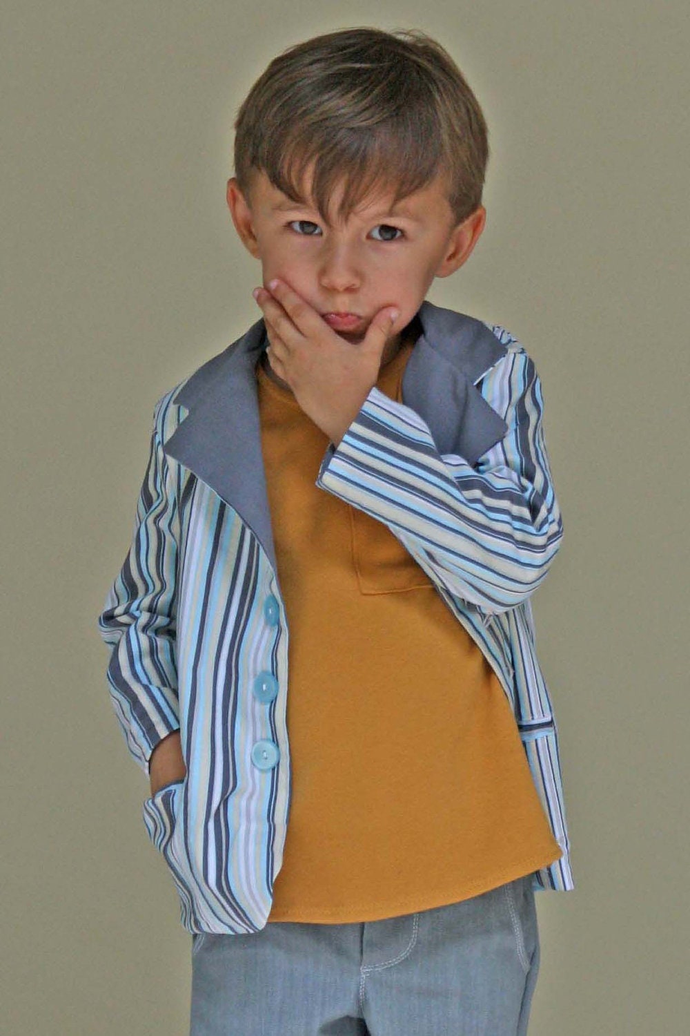 Striped Blazer with Contrast Collar Toddler Boy 3T