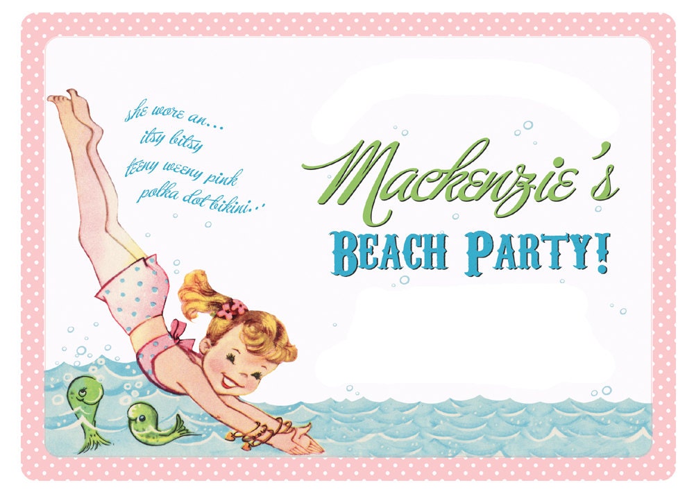 Vintage Pool Party- Custom Printable party sign - Beach Party, Swimming Party, Pool Party, itsy bitsy teeny weeny Il_570xn