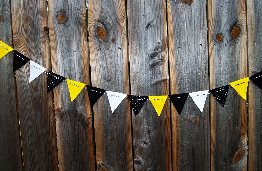Black and Yellow Felt Bunting with Polka Dots and Bakers Twine Il_570xn
