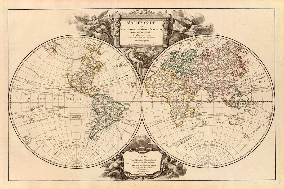 Vintage 1752 Map of The World