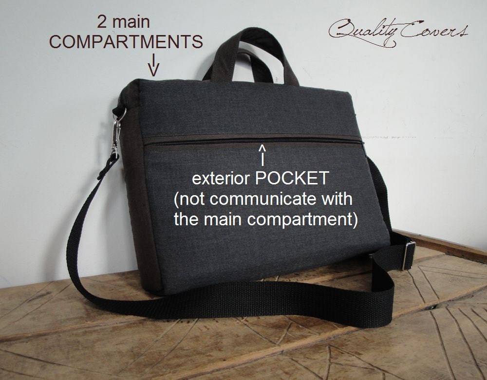 Laptop bag PADDED - for 13" 15" 17"can be any size or color - 2 compartments - 5 POCKETS - WATERPROOF lining - 2 Zippers - Handles and Strap