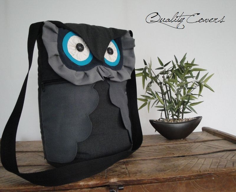 MESSENGER Dark and medium Grey Everyday bag owl with 12 pockets/tote/large/HIDDEN Pocket/ can be any size / color